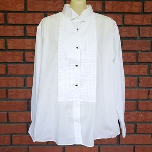 Womens White Formal Tuxedo Dress Shirt Size 22 Long Sleeve Button Up Wing Collar